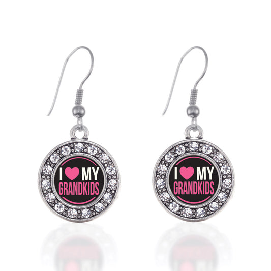 Silver I Love My Grandkids Circle Charm Dangle Earrings