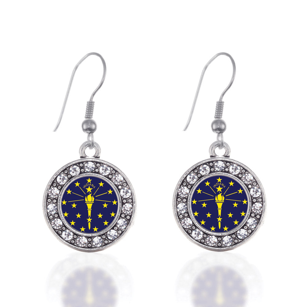 Silver Indiana Flag Circle Charm Dangle Earrings