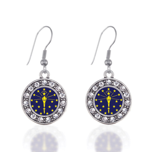 Silver Indiana Flag Circle Charm Dangle Earrings