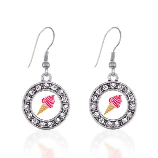 Silver Ice Cream Cone Lovers Circle Charm Dangle Earrings