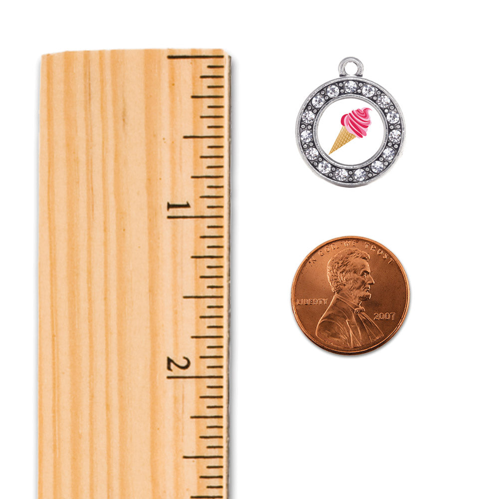 Silver Ice Cream Cone Lovers Circle Charm Dangle Earrings