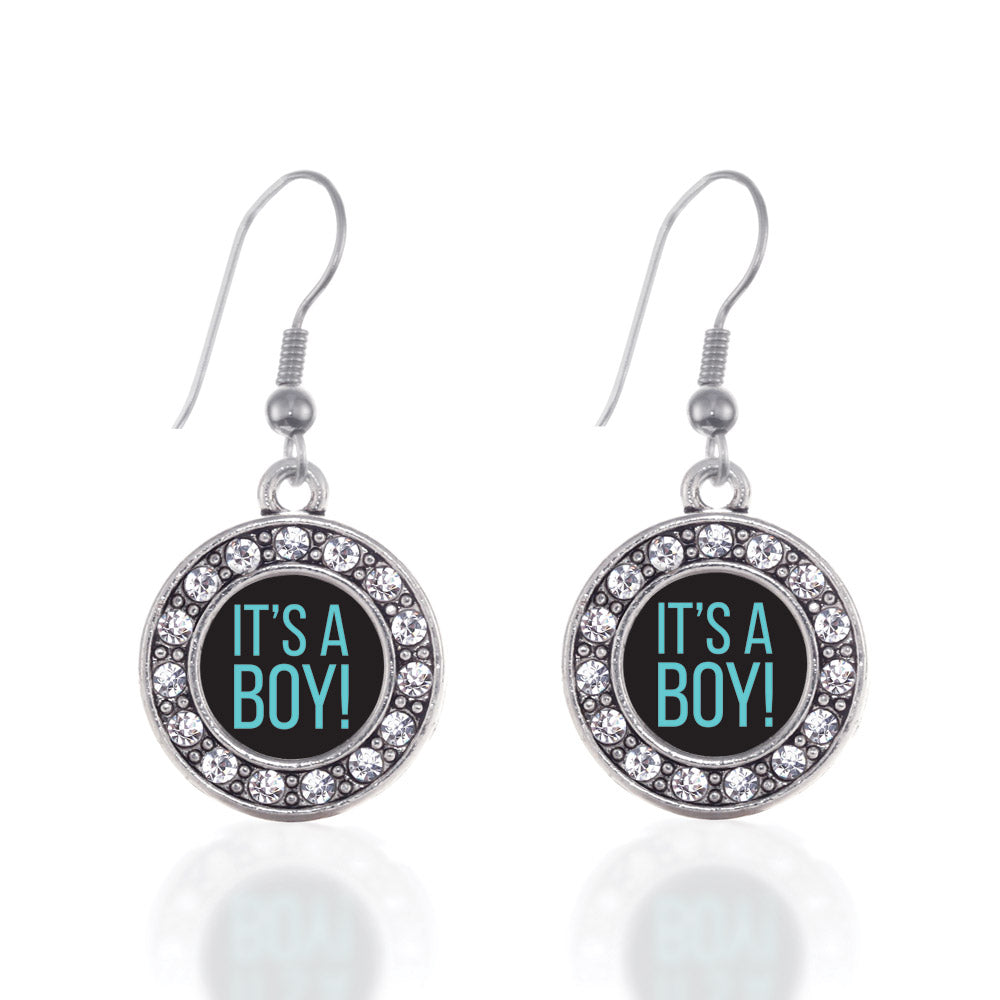 Silver It's A Boy Circle Charm Dangle Earrings
