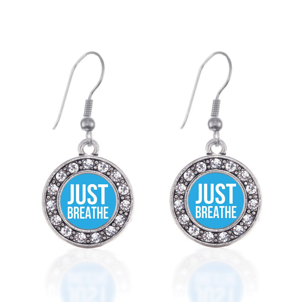 Silver Just Breathe Circle Charm Dangle Earrings