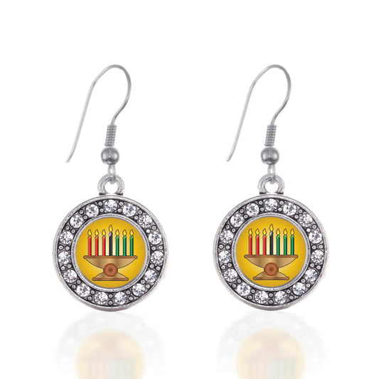 Silver Kwanzaa Circle Charm Dangle Earrings