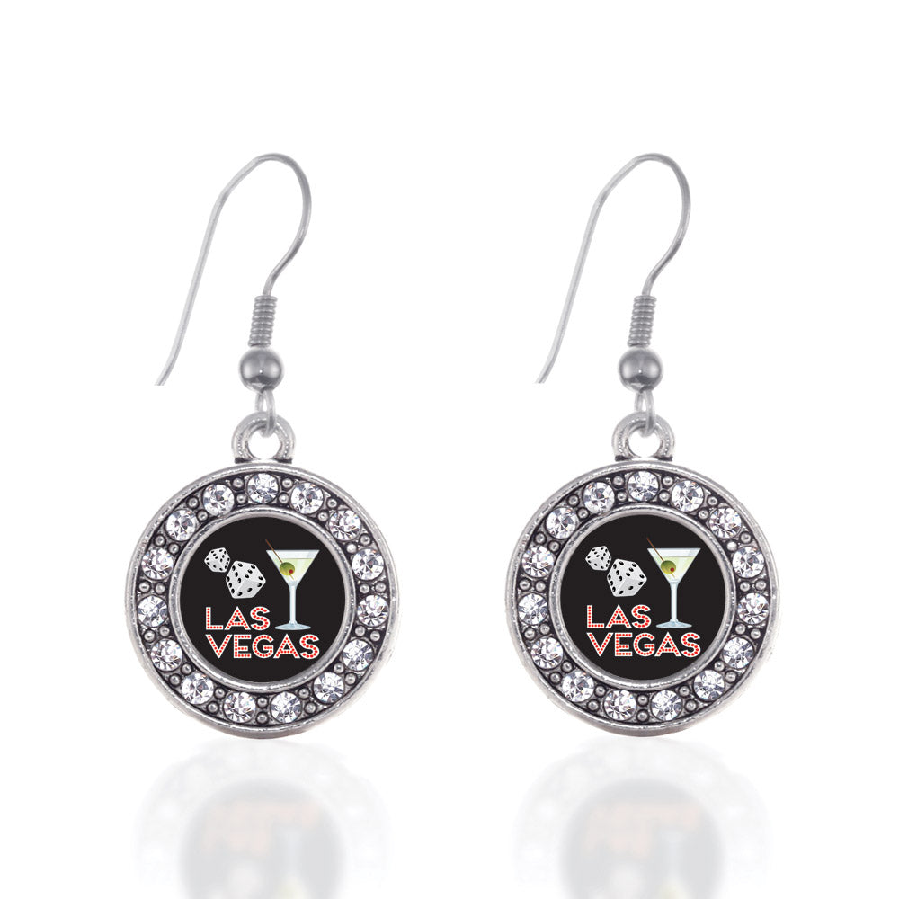 Silver Las Vegas Circle Charm Dangle Earrings