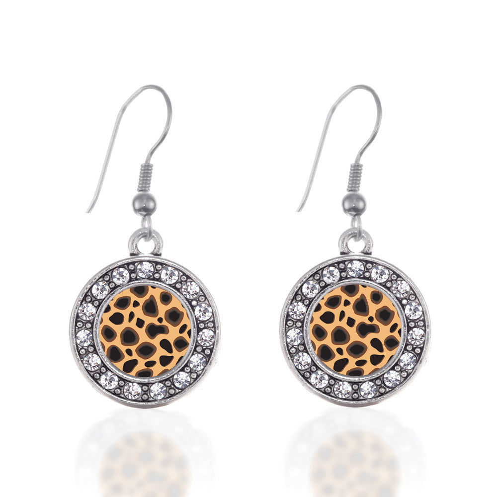 Silver Leopard Print Circle Charm Dangle Earrings