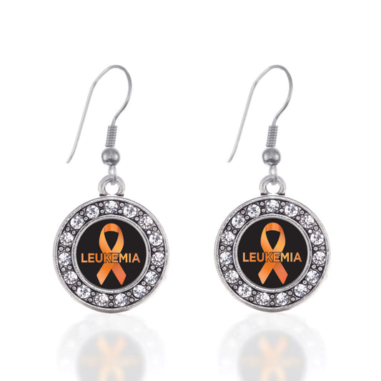 Silver Leukemia Support Circle Charm Dangle Earrings