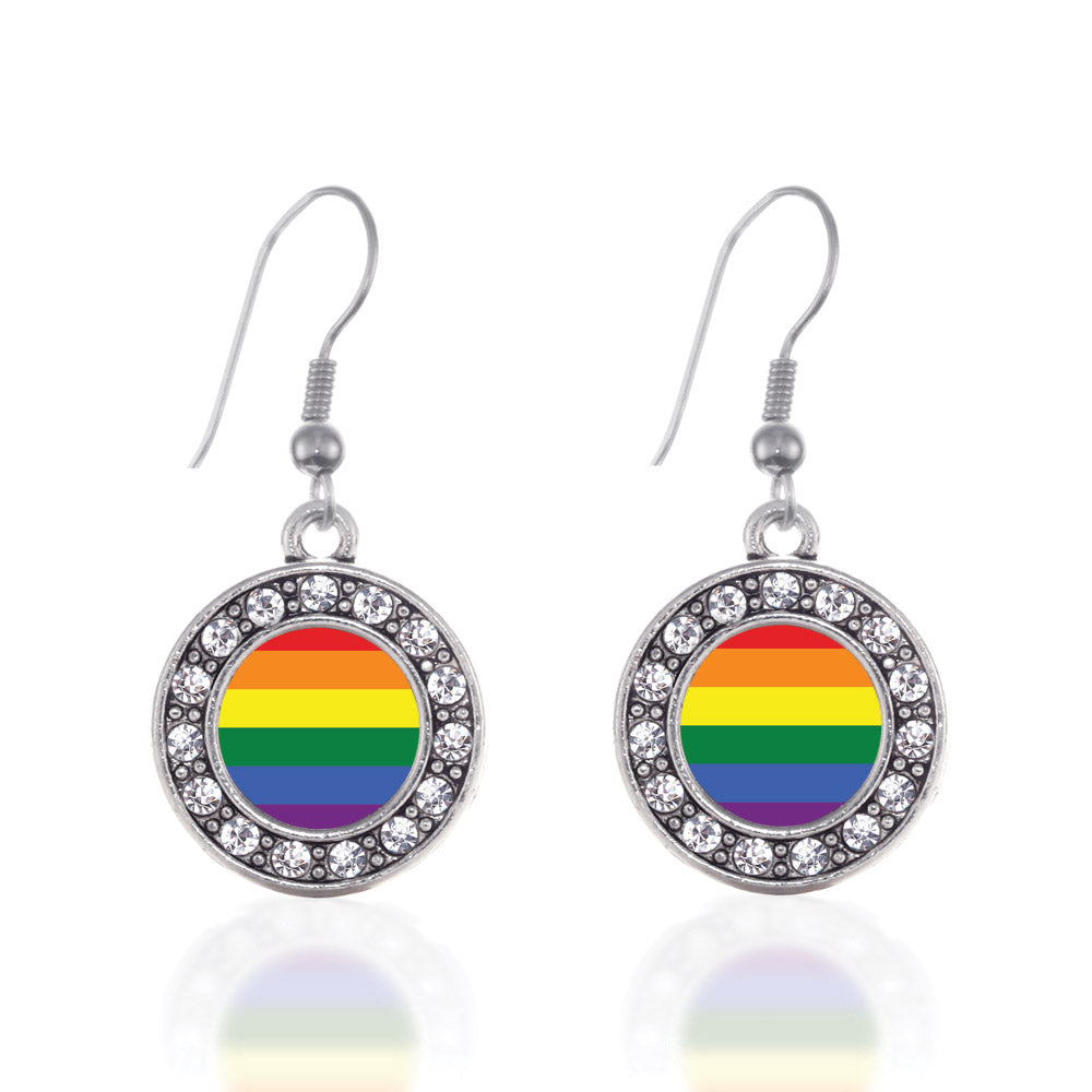 Silver LGBT Pride Circle Charm Dangle Earrings