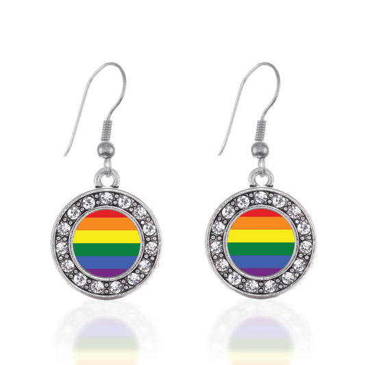 Silver LGBT Pride Circle Charm Dangle Earrings