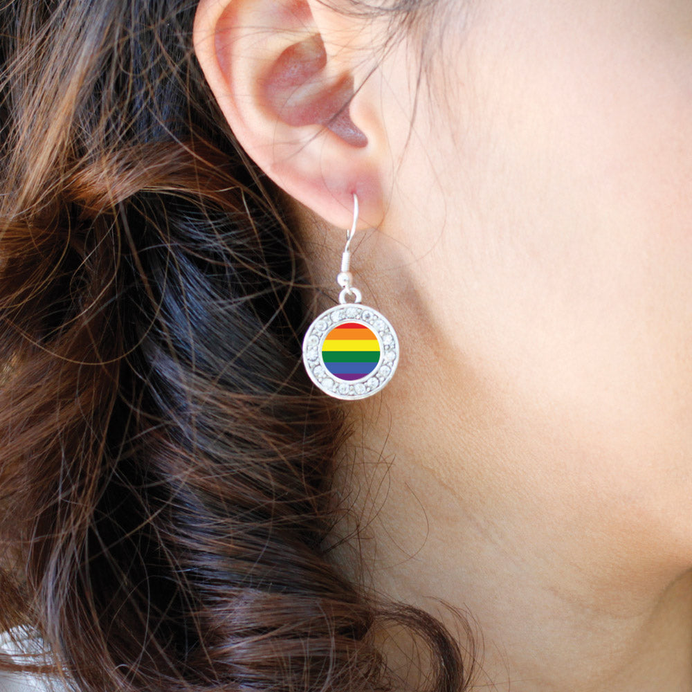 Silver LGBT Pride Circle Charm Dangle Earrings