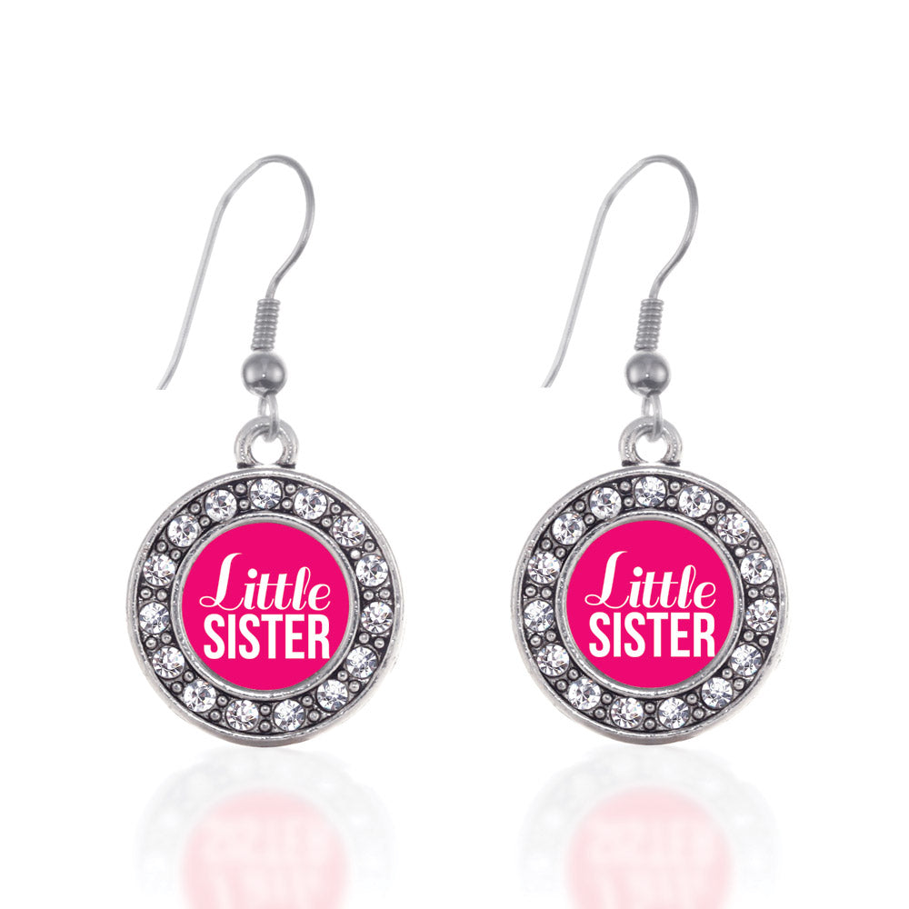 Silver Little Sister Circle Charm Dangle Earrings