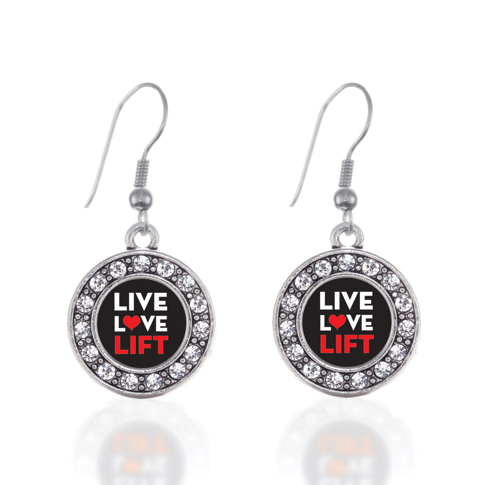 Silver Live, Love, Lift Circle Charm Dangle Earrings