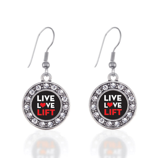 Silver Live, Love, Lift Circle Charm Dangle Earrings