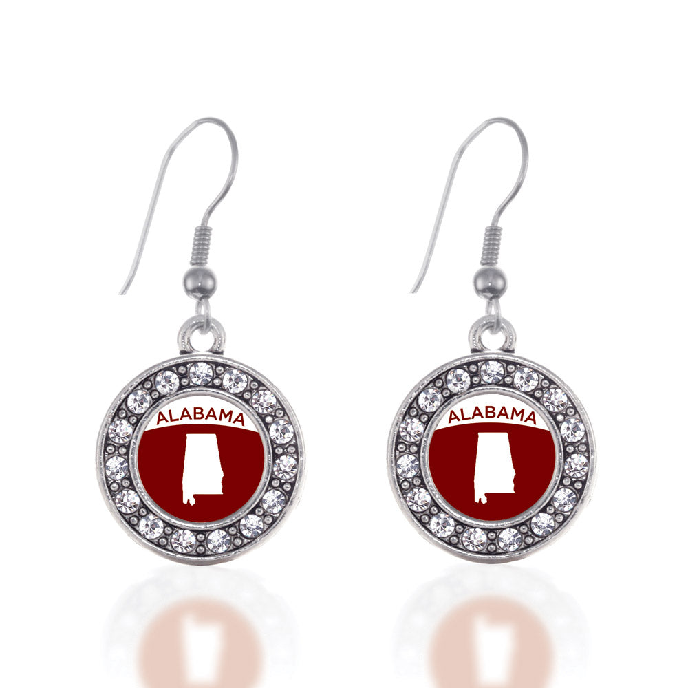 Silver Alabama Outline Circle Charm Dangle Earrings