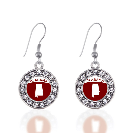 Silver Alabama Outline Circle Charm Dangle Earrings