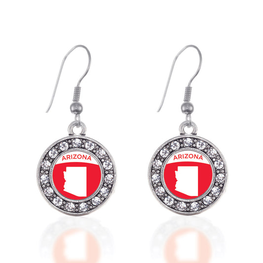 Silver Arizona Outline Circle Charm Dangle Earrings