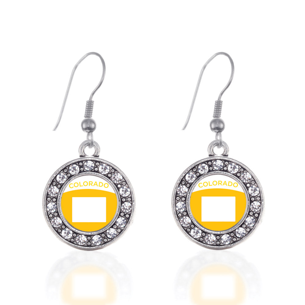 Silver Colorado Outline Circle Charm Dangle Earrings