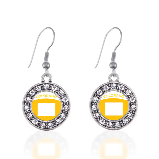 Silver Colorado Outline Circle Charm Dangle Earrings