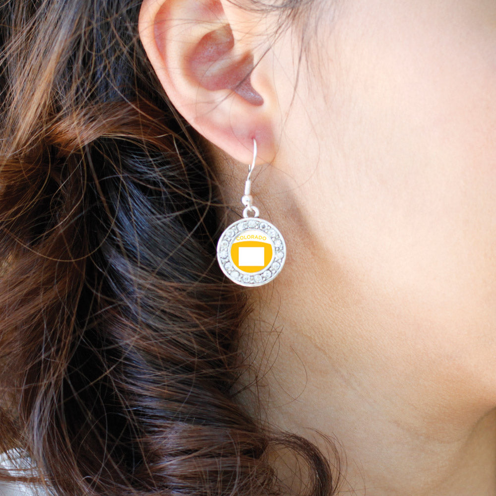 Silver Colorado Outline Circle Charm Dangle Earrings