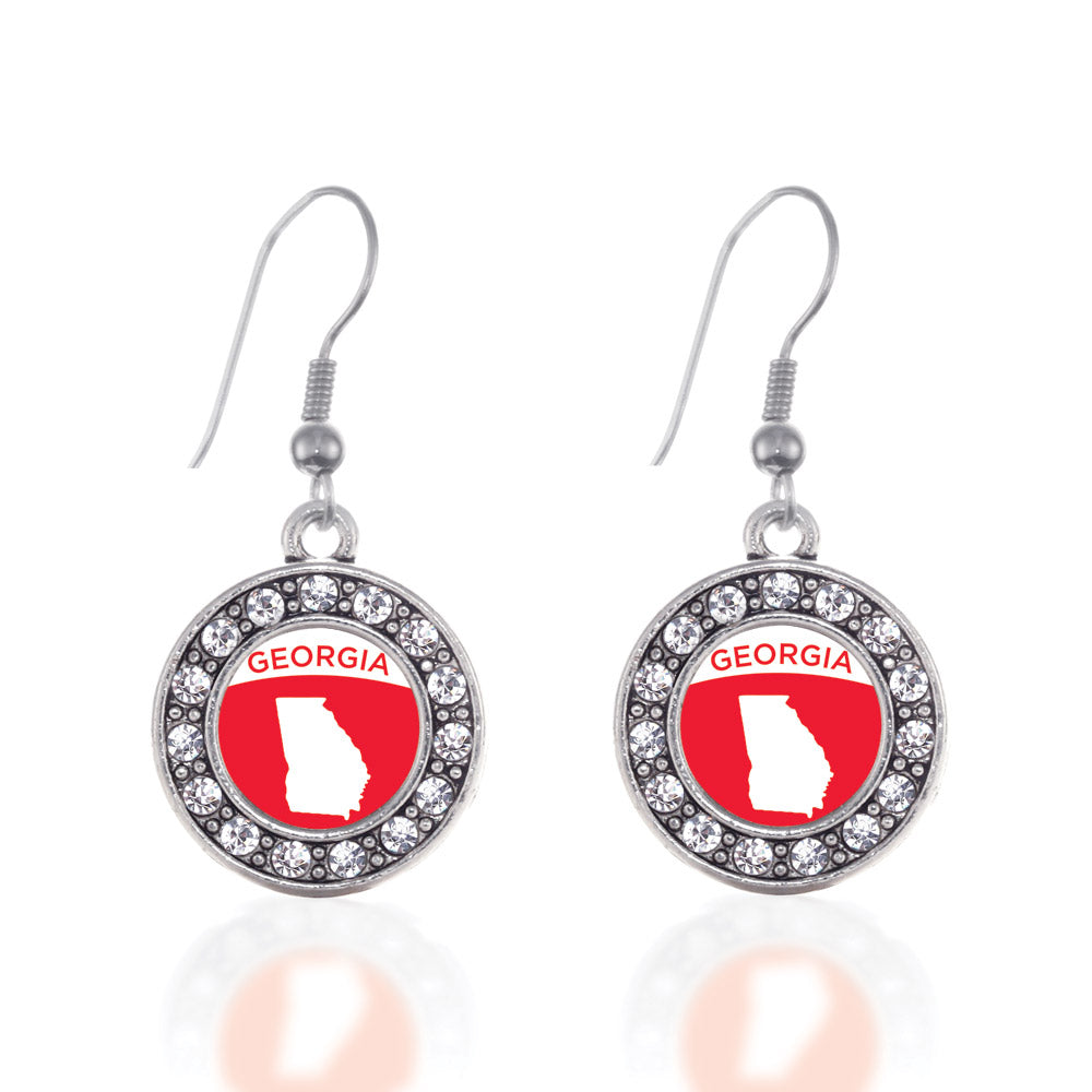 Silver Georgia Outline Circle Charm Dangle Earrings