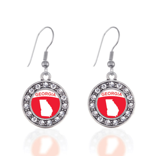 Silver Georgia Outline Circle Charm Dangle Earrings