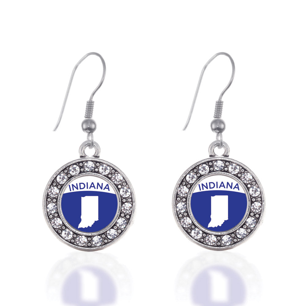 Silver Indiana Outline Circle Charm Dangle Earrings