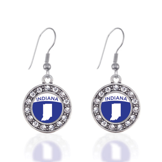 Silver Indiana Outline Circle Charm Dangle Earrings