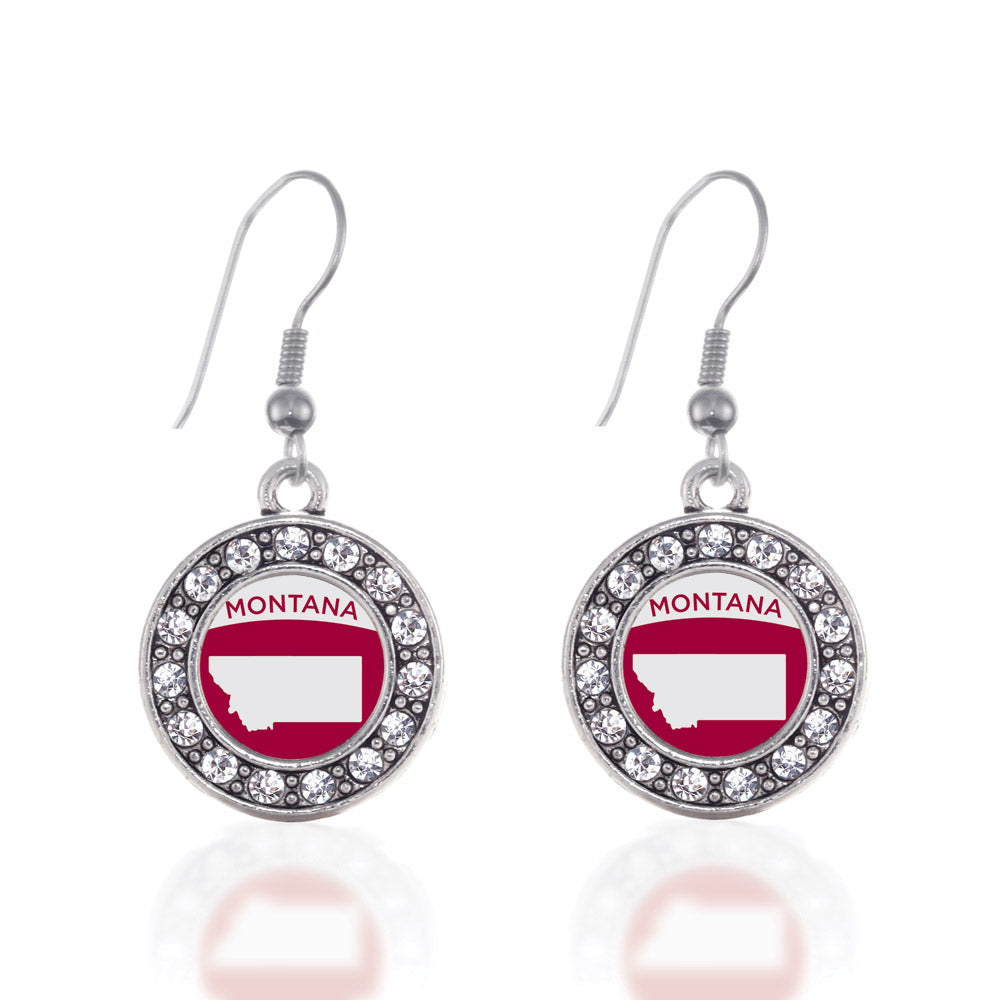 Silver Montana Outline Circle Charm Dangle Earrings