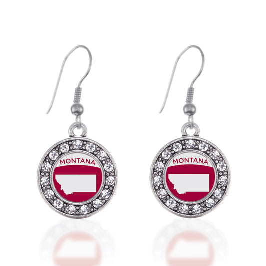 Silver Montana Outline Circle Charm Dangle Earrings