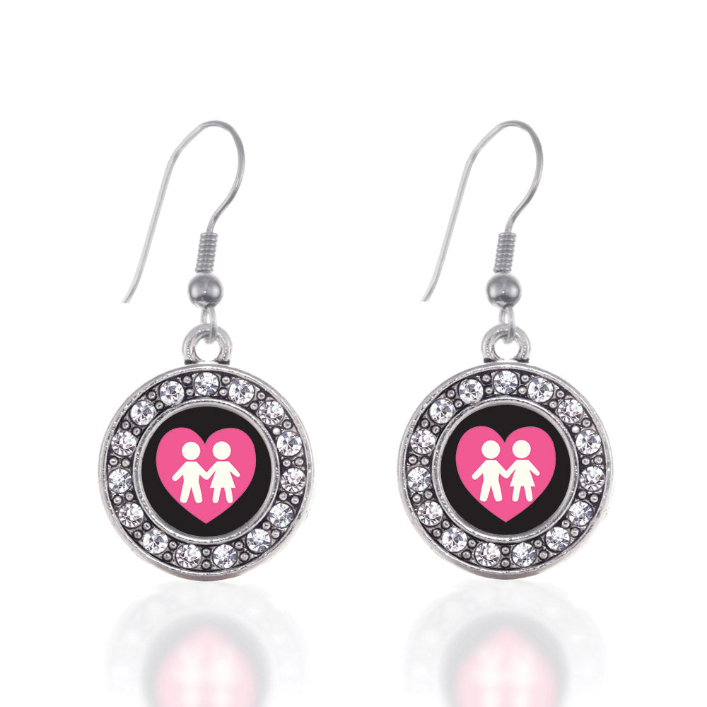 Silver Love My Kids Circle Charm Dangle Earrings
