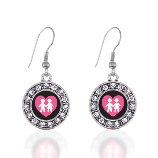 Silver Love My Kids Circle Charm Dangle Earrings