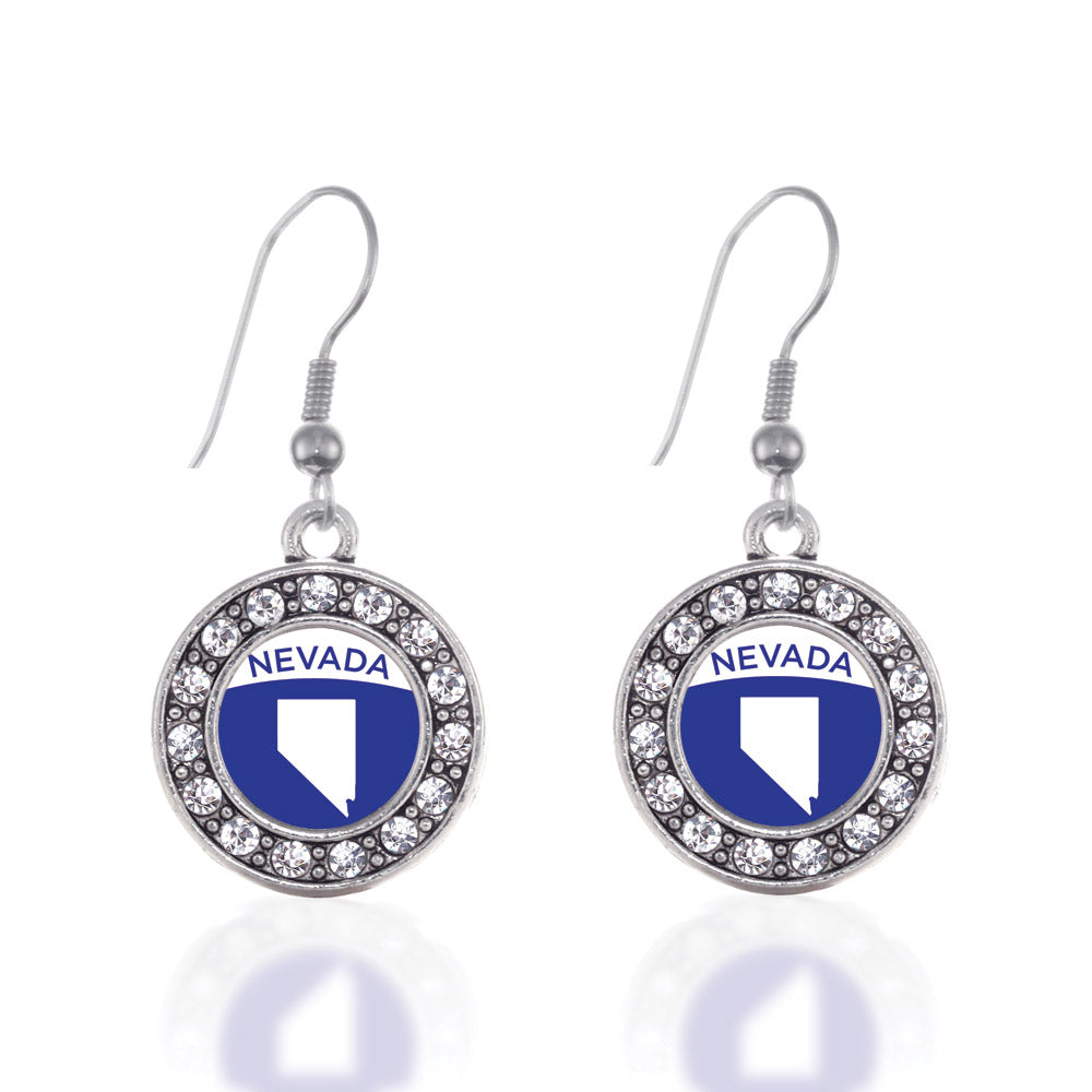 Silver Nevada Outline Circle Charm Dangle Earrings
