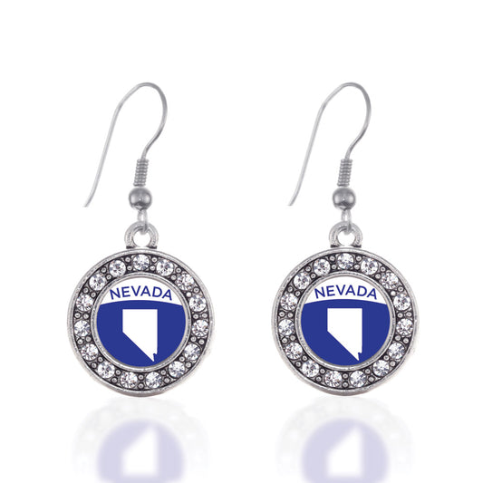 Silver Nevada Outline Circle Charm Dangle Earrings