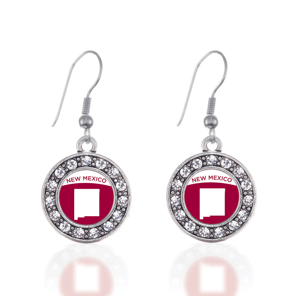 Silver New Mexico Outline Circle Charm Dangle Earrings