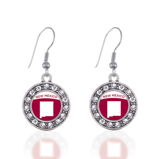 Silver New Mexico Outline Circle Charm Dangle Earrings