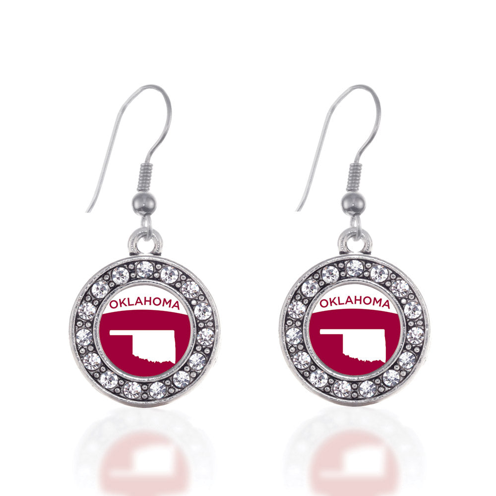 Silver Oklahoma Outline Circle Charm Dangle Earrings