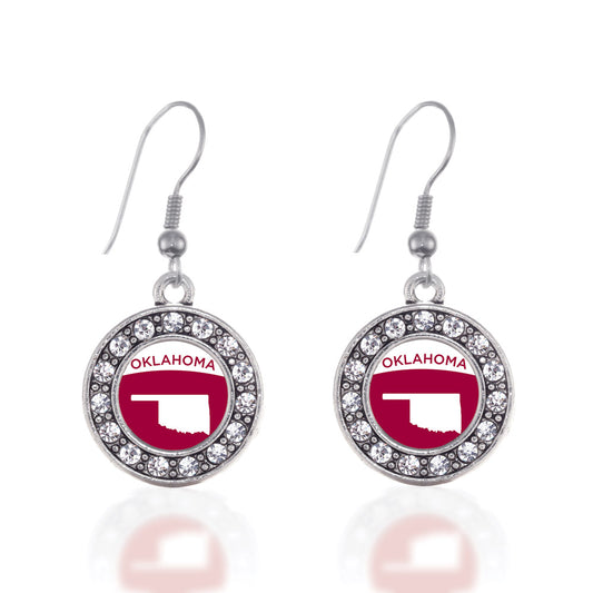 Silver Oklahoma Outline Circle Charm Dangle Earrings