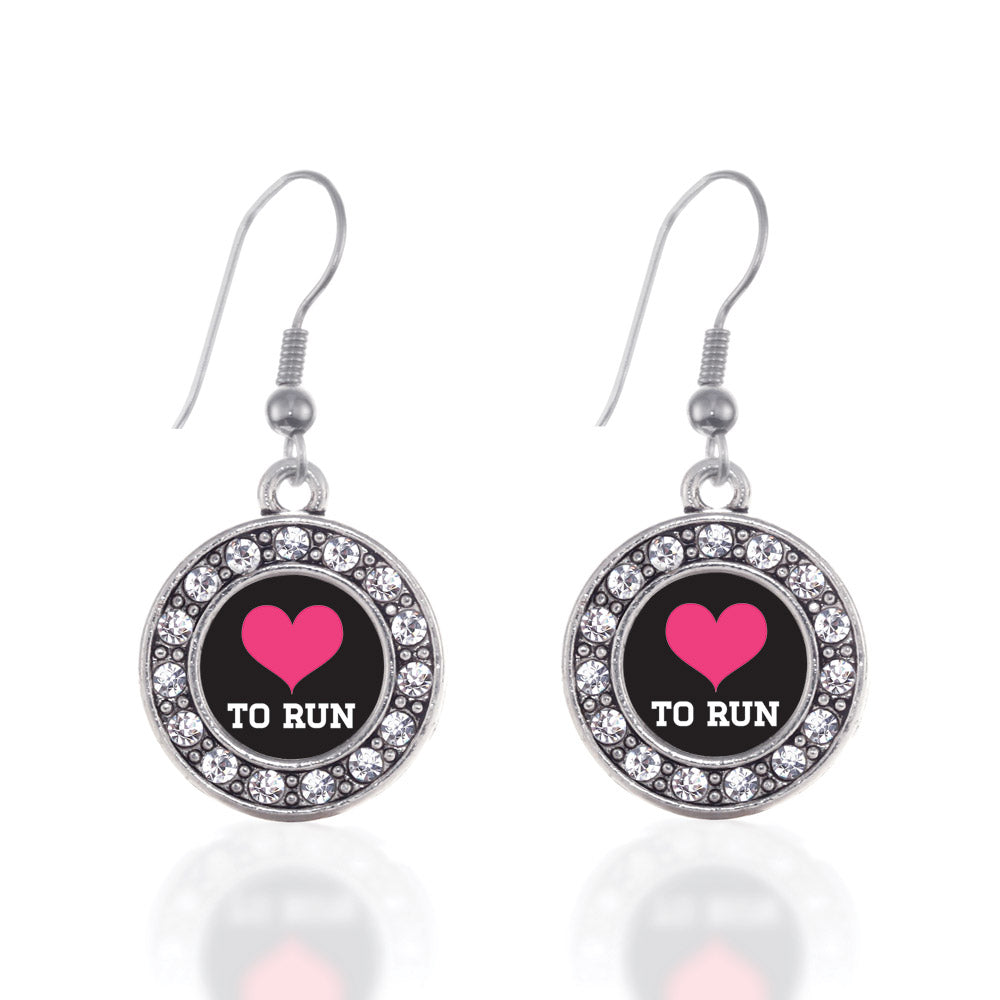 Silver Love To Run Circle Charm Dangle Earrings