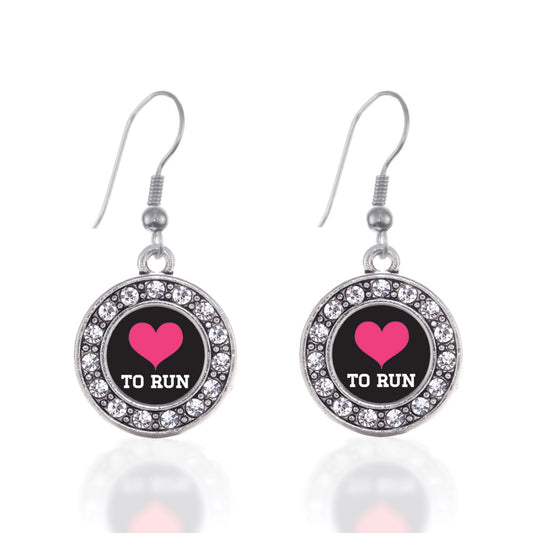Silver Love To Run Circle Charm Dangle Earrings
