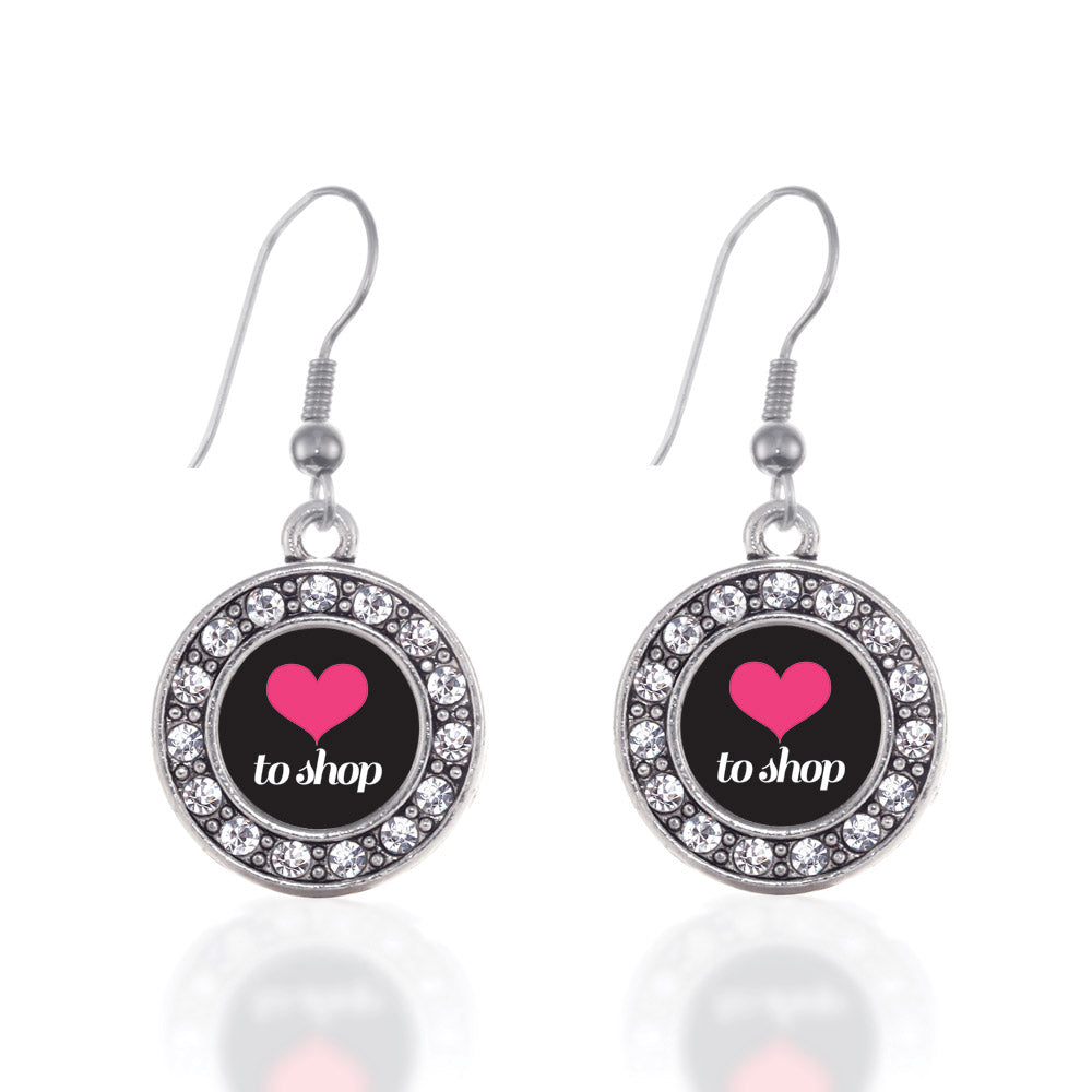 Silver Love to Shop Circle Charm Dangle Earrings