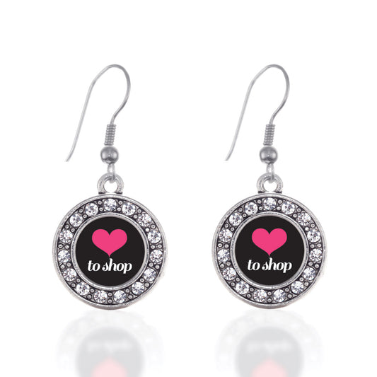 Silver Love to Shop Circle Charm Dangle Earrings