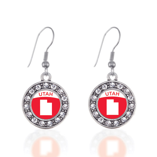 Silver Utah Outline Circle Charm Dangle Earrings