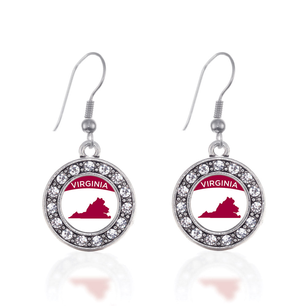 Silver Virginia Outline Circle Charm Dangle Earrings