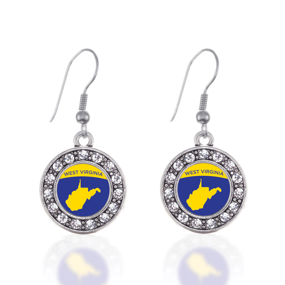 Silver West VIrginia Outline Circle Charm Dangle Earrings