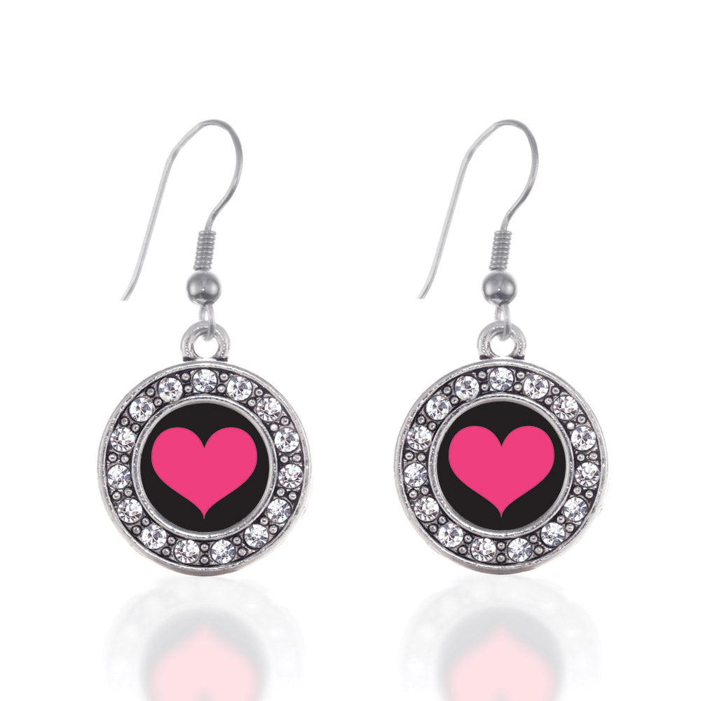 Silver Lovers Circle Charm Dangle Earrings