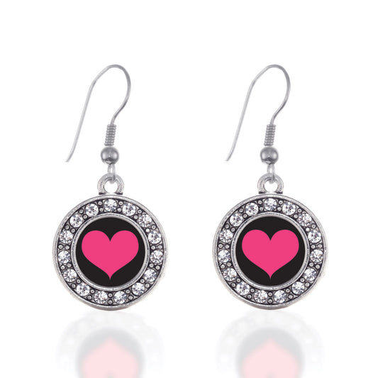 Silver Lovers Circle Charm Dangle Earrings