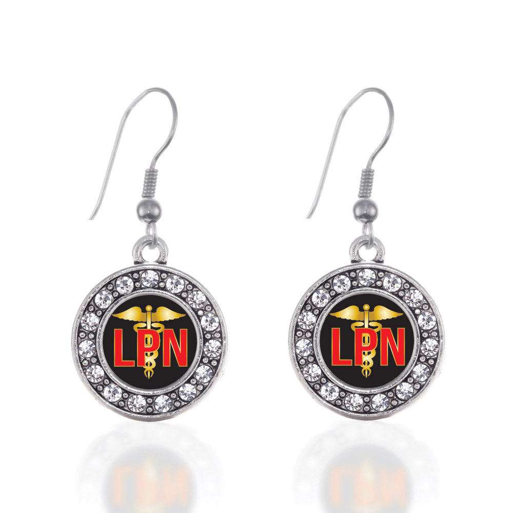 Silver LPN Circle Charm Dangle Earrings