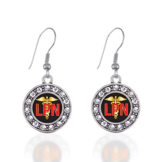 Silver LPN Circle Charm Dangle Earrings