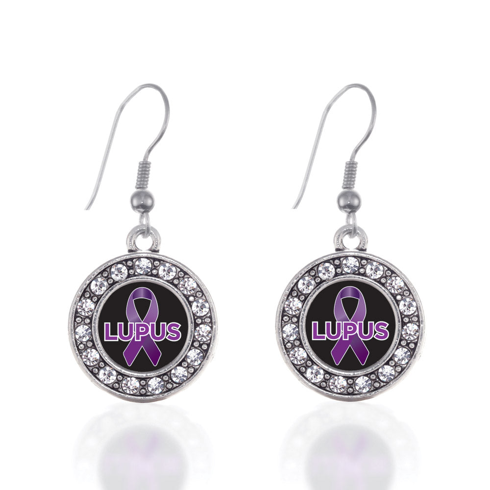 Silver Lupus Circle Charm Dangle Earrings
