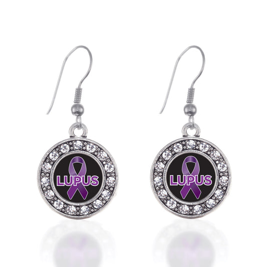 Silver Lupus Circle Charm Dangle Earrings